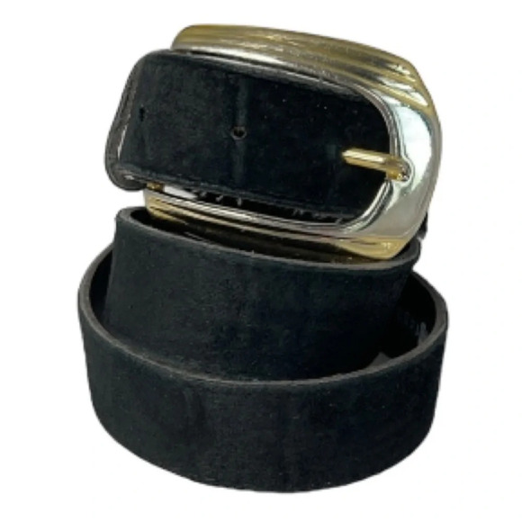 VINTAGE 90’s Century Canada Black Suede Belt Gold and Silver Tone Buckle M - Picture 9 of 9